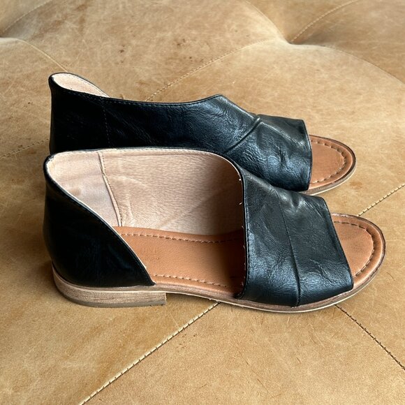 Theorie Black Leather Open-Toe Mules Minimal Modern Vegan Leather Sandal, 6.5 - Picture 5 of 12